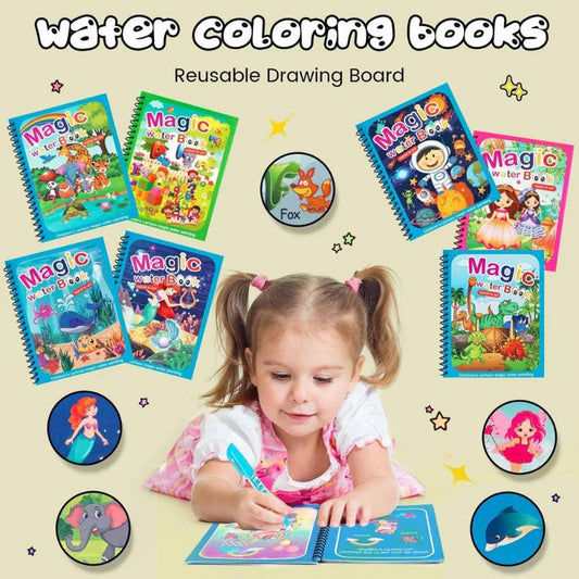 Reusable Magic Coloring Water Book (Pack Of 3 Books + 3 Pens)