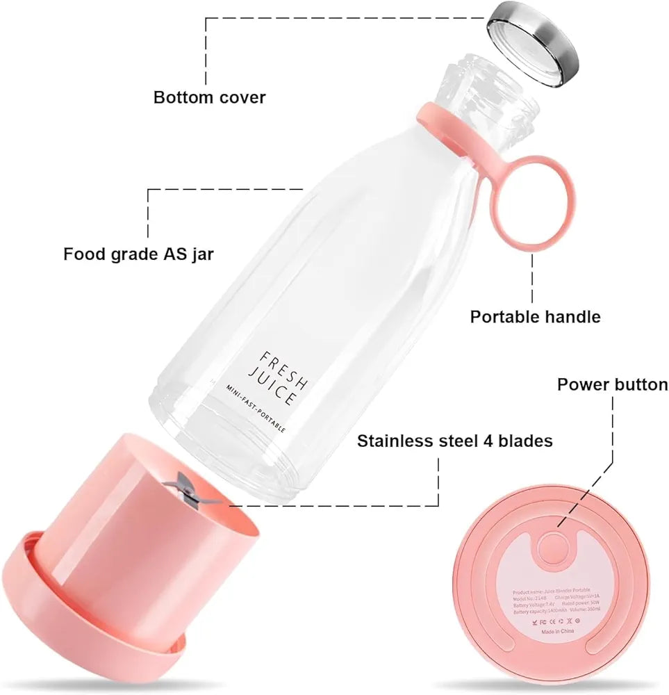 AKEEVA Electric Portable Mini Juicer Bottle |Wireless Personal Juicer Blender for Smoothies and Shakes with 4 Blades |USB Rechargeable Juicer Cups For Home,Travel,Gym and Office,420 ML