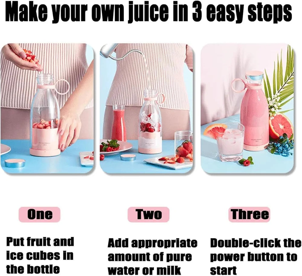 AKEEVA Electric Portable Mini Juicer Bottle |Wireless Personal Juicer Blender for Smoothies and Shakes with 4 Blades |USB Rechargeable Juicer Cups For Home,Travel,Gym and Office,420 ML
