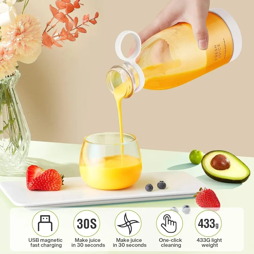 AKEEVA Electric Portable Mini Juicer Bottle |Wireless Personal Juicer Blender for Smoothies and Shakes with 4 Blades |USB Rechargeable Juicer Cups For Home,Travel,Gym and Office,420 ML