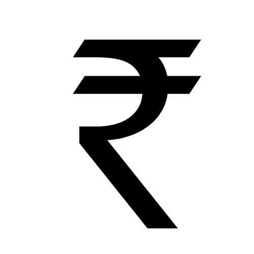 Black rupee symbol on a white background